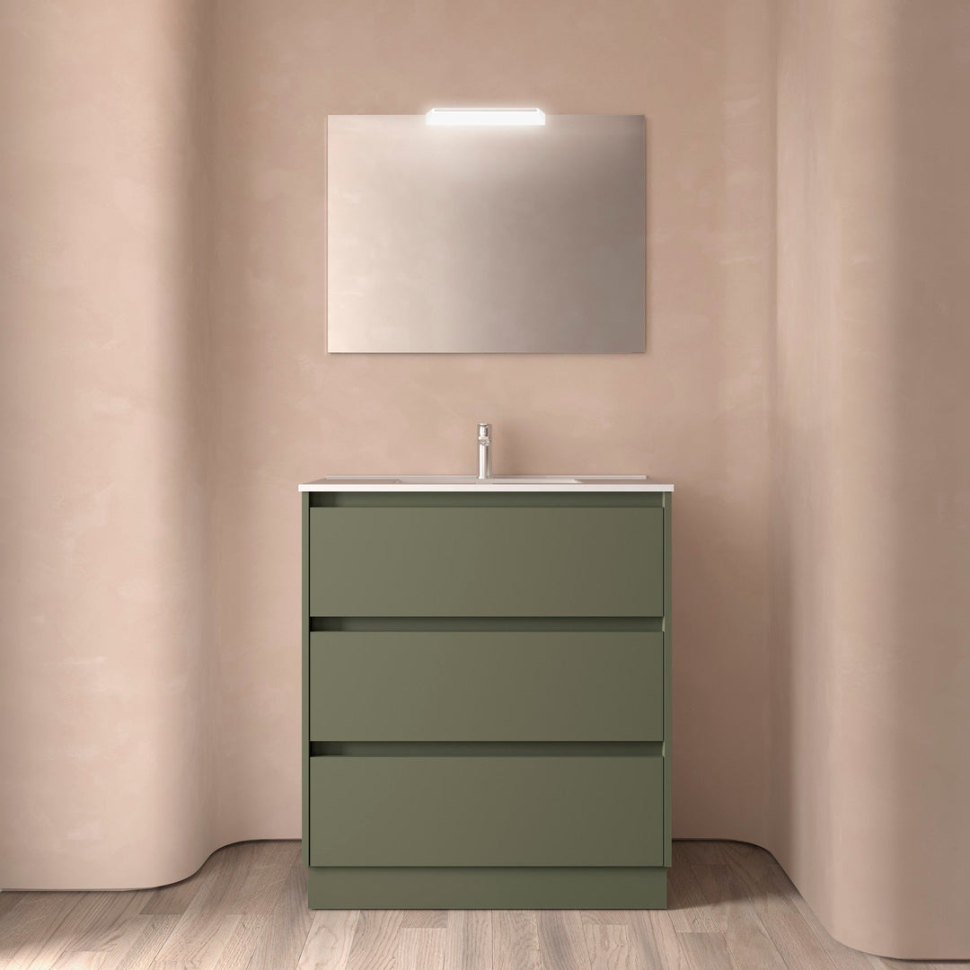 Salgar sgfbf3cd6271dfe320eb9b SALGAR IMAGES AND SHEETS/01 Product Images/Bathroom Furniture/106218 Noja Floor Standing Vanity Unit with 3 Drawers & Basin - Green Satin/01.jpg