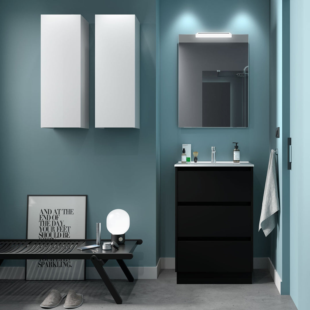 Salgar sgfbf42715367322da37e8 SALGAR IMAGES AND SHEETS/01 Product Images/Bathroom Furniture/106207 Noja Floor Standing Vanity Unit with 3 Drawers & Basin - Black Satin/01.jpg