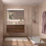 Load image into Gallery viewer, Salgar sgfd92725b368244d203e1 SALGAR IMAGES AND SHEETS/01 Product Images/Bathroom Furniture/118846 Noja Wall Hung Vanity Unit with 4 Doors, Offset Basin &amp; Mirror - Walnut Maya/01.jpg

