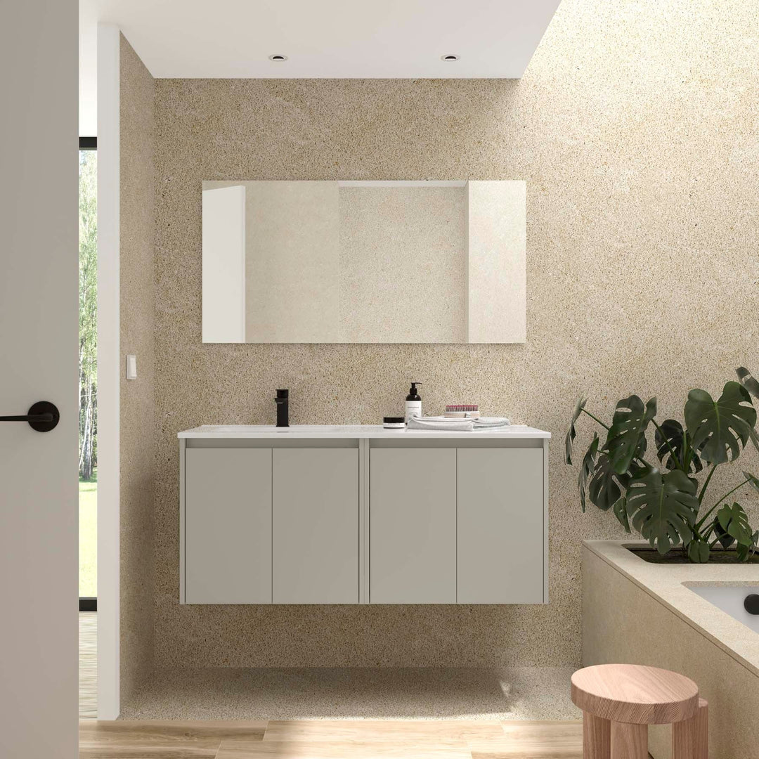 Salgar sgfdfb899aedf8cd113bd4 SALGAR IMAGES AND SHEETS/01 Product Images/Bathroom Furniture/118770 Noja Wall Hung Vanity Unit with 4 Doors & Offset Basin - Grey Satin/01.jpg