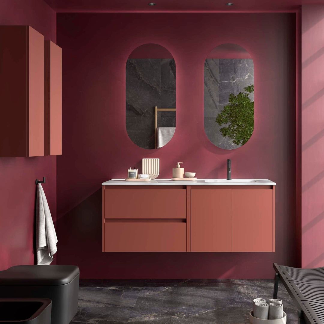 Salgar sgfe32757b0baeb0db55ef SALGAR IMAGES AND SHEETS/01 Product Images/Bathroom Furniture/118833 Noja Wall Hung Vanity Unit with 2 Drawers + 2 Doors & Offset Basin - Red Satin/01.jpg