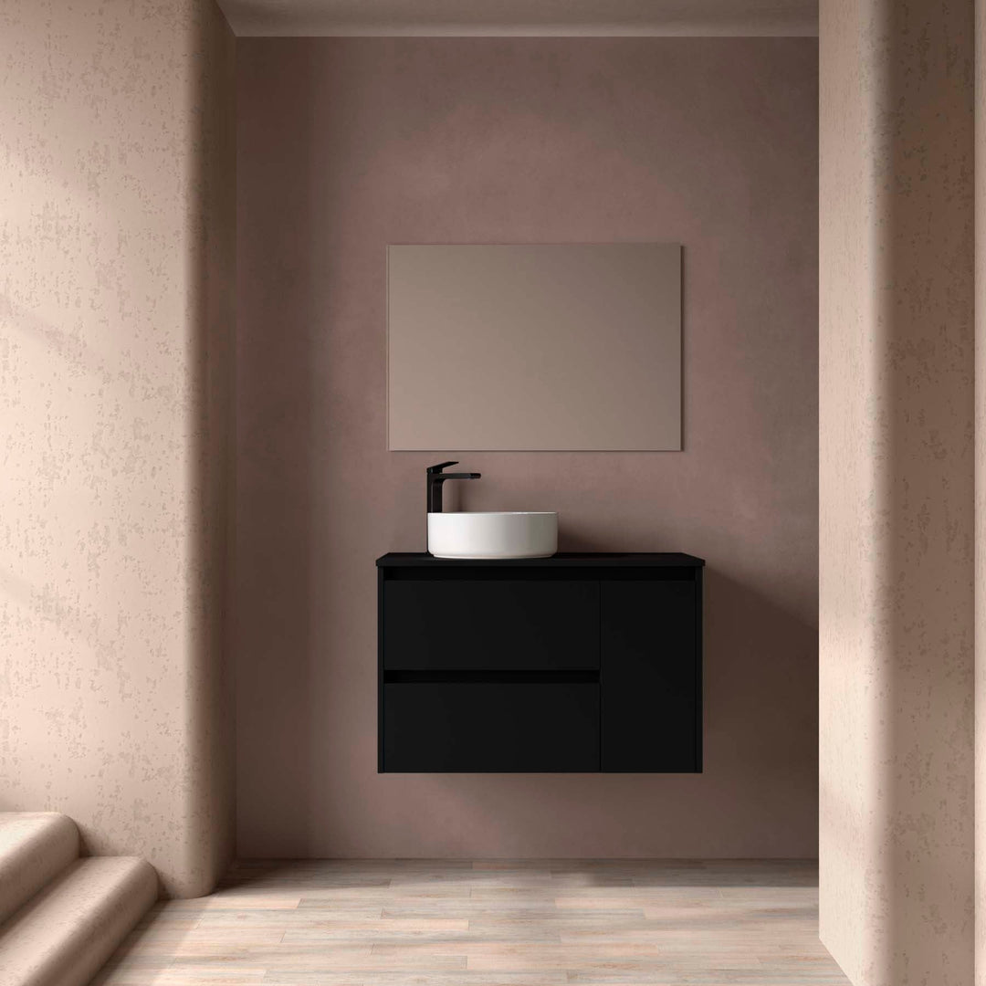 Salgar sgff3b5924b1941d1a557d SALGAR IMAGES AND SHEETS/01 Product Images/Bathroom Furniture/118253 Noja Wall Hung Vanity Unit with 2 Drawers + 1 Door & Worktop - Black Satin/01.jpg