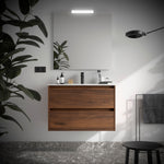 Load image into Gallery viewer, Salgar sgff42c7ebcd463330bd9c SALGAR IMAGES AND SHEETS/01 Product Images/Bathroom Furniture/113203 Noja Wall Hung Vanity Unit with 2 Drawers, Basin &amp; Mirror - Walnut Maya/01.jpg
